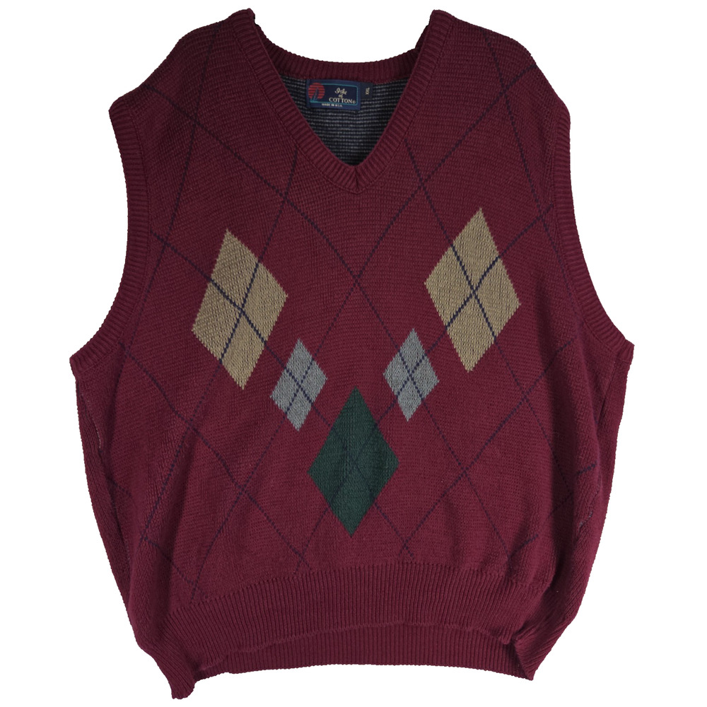 Vtg Isle of Cotton Sweater Vest Mens XXL Burgundy Red Button Front Grandpa Dad